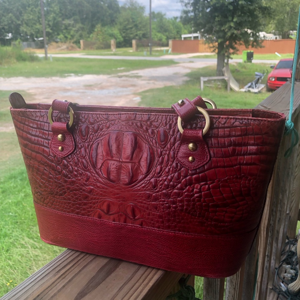 Brahmin Red Crocodile-Embossed Tote